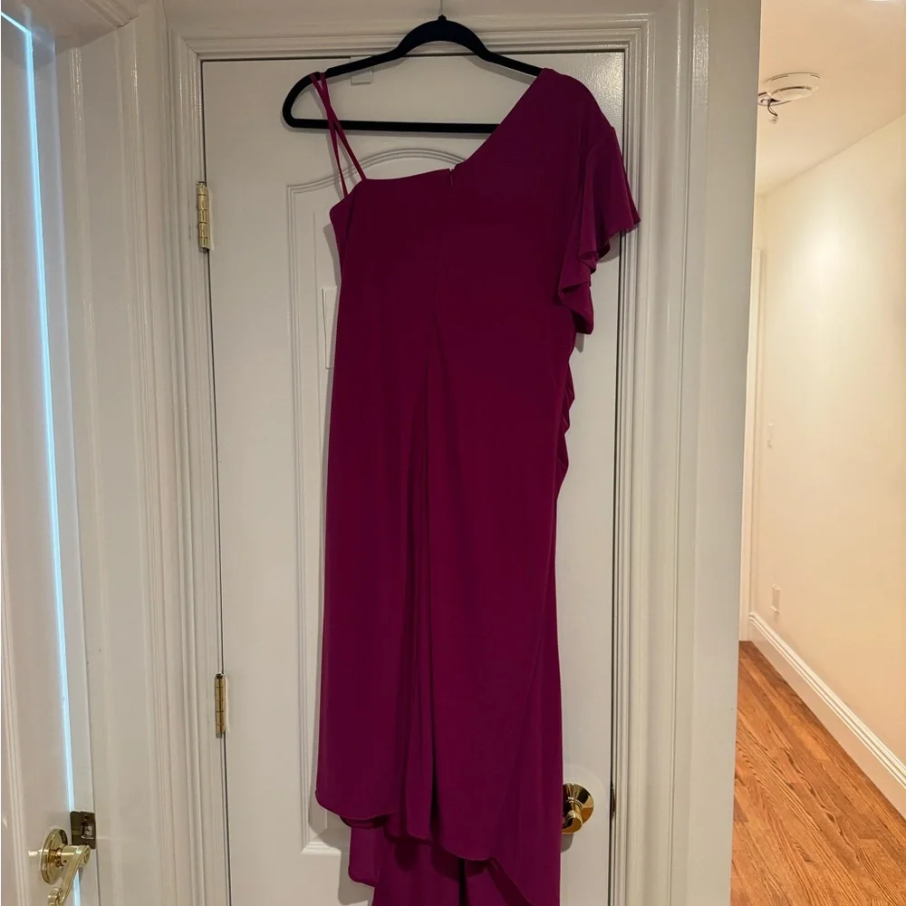 NWT Mac Duggal 12480 Women’s One Shoulder Midi Length Dress Magenta Size 12 - Picture 4 of 9